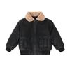 Plush Fleece Boy Leather Jacket Plus Fleece Thickening Children's Autumn and Winter Jacket Warm Coat Foreign-style Baby Coat