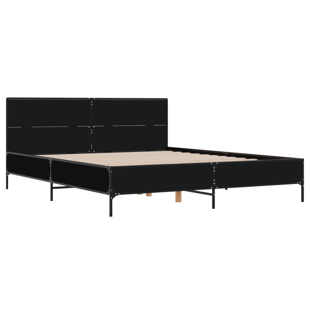 Black Bed Frame 140 x 190 cm Particleboard and Metal