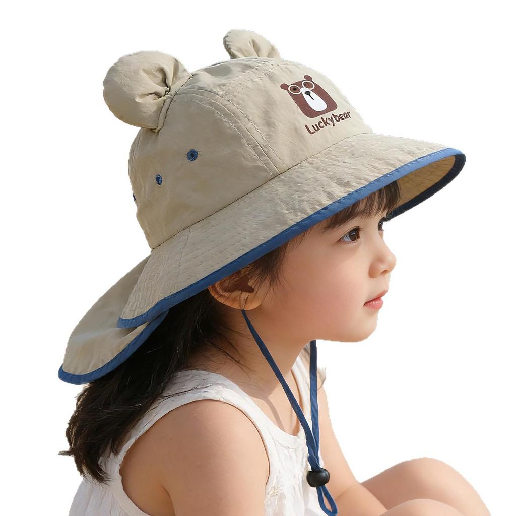 Kids' Summer Wide Brim Bucket Hat - Little Bear Design, Breathable, Quick-Dry Sun Protection for Boys & Girls