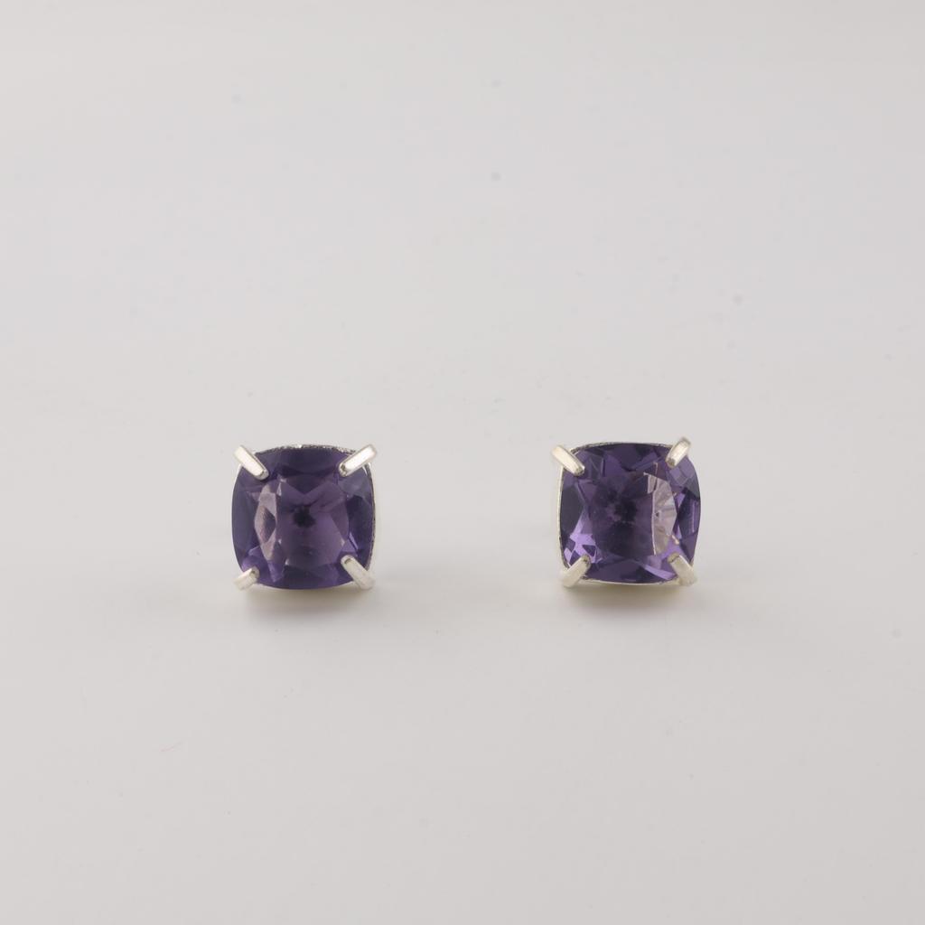 Iolite Gemstone 925 Sterling Silver Handcrafted Women Jewelry Tiny Minimalist Stud Earring 1" EE-181-11