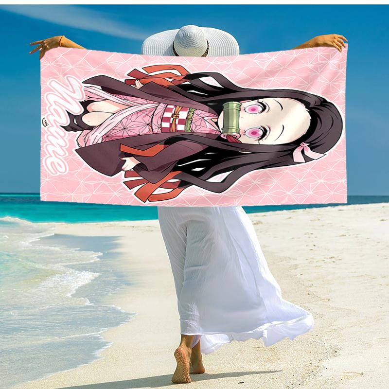 Personalized customized proof beach towel with Demon Slayer character theme pattern - soft, absorbent, quick-drying, perfect swimming, camping&bathin