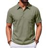 Men Loose Casual Short Sleeve Linen Blend Polo Shirt For Daily Beach Wear