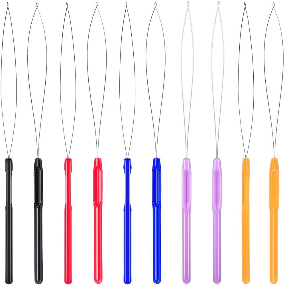 10pcs Hair Extension Loop Needle Threader Pulling Hook Tool and Bead Device Tool Loop Threader Hook Needle For Hair Extensions