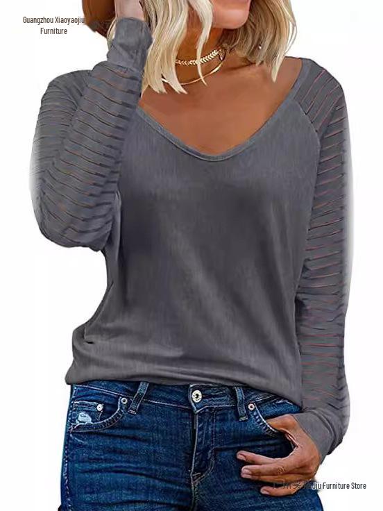 New Women's Patchwork Long Sleeve Striped Casual Loose Top