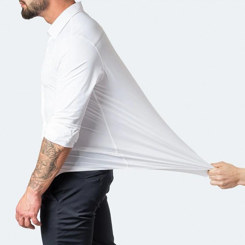 Herren Langarm Slim Fit Hemd mit Knöpfen Uni Schwarz