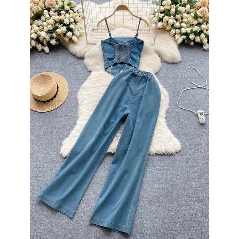 American Retro Denim Easiest for Match High Waist Straight-leg Sling