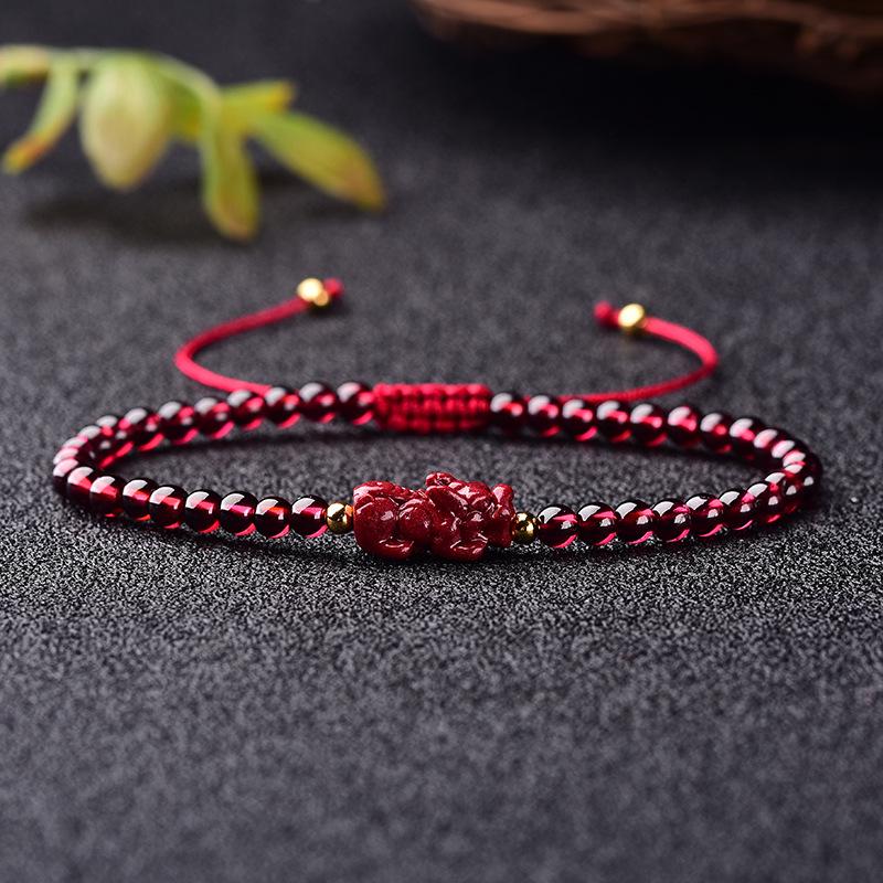 7A Natural Garnet Cinnabar Pi Xiu Women's Bracelet with Raw Ore Purple Gold Sand Elements