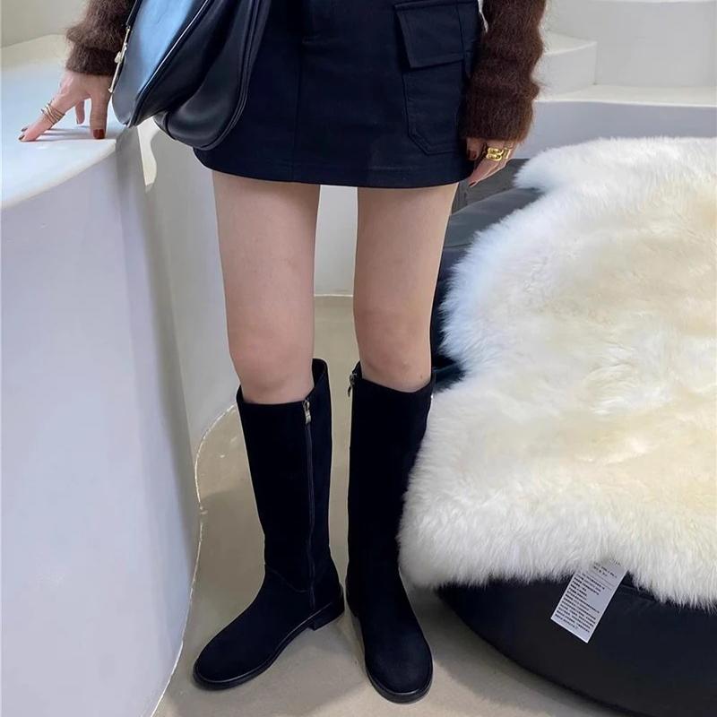 Vintage Low Heels Women Western Cowboy Boots Fashion Ladies Suede Modern Knight Long Booties Botas De Inverno Feminina