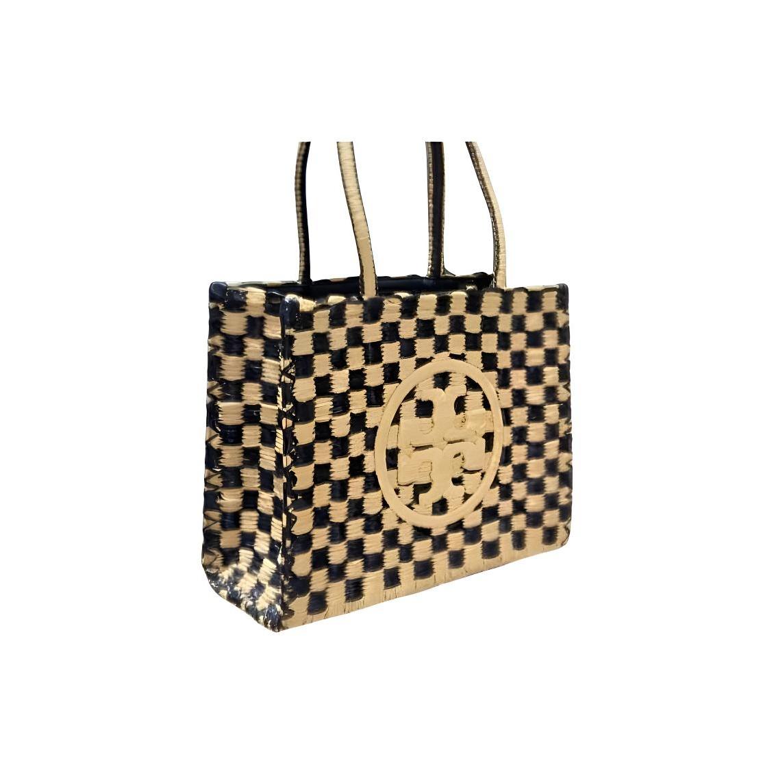 

Tory Burch Ella Handcrafted Crochet Plaid Straw Tote Bag Women Tote Bags Black Natural 169726-888 Basic Set (Bag+Dust Bag)