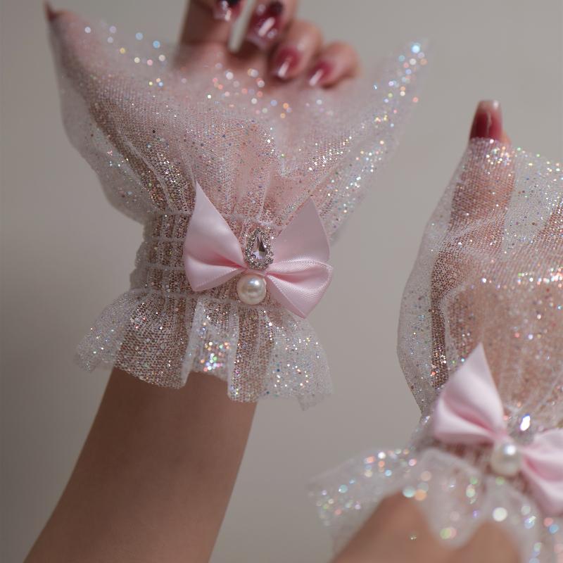 Nagel Fotoutrustning Kort Båge Nät Handled Falska Ärmar Brud Dekorativ Falsk Manschett Tyll Artikel Nageldekoration Ta Bild Bakgrund