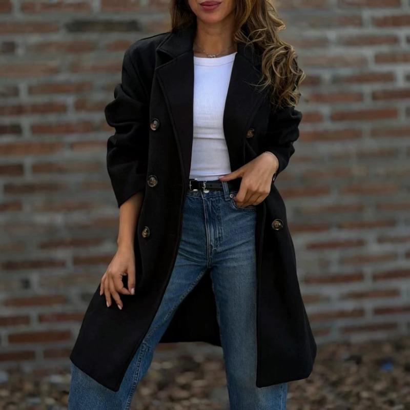 Women S Double Breasted Lapel Wool Blend Coat Street Style Winter Outerwear