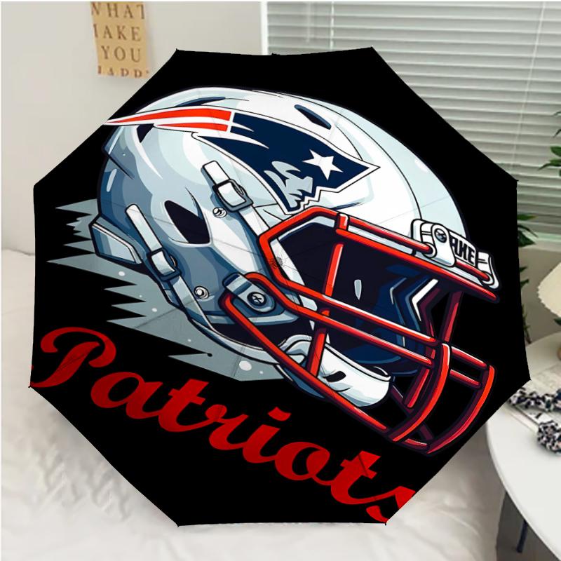 Patriot Logo Print Automatic Umbrella, 8 Rib Iron Frame, Plastic Handle, Suitable for Outdoor Travel &Daily , Ideal Gift