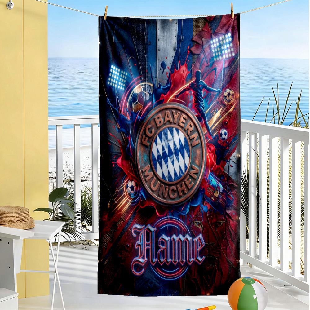 Bayern Munich Fan Gear Customize Text Beach Towel Soft Durable Quick-Dry Suitable for Swimming Gym Camping Yoga Vacation