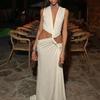 2026 Womens Sleeveless V-Neck Long Dress With Asymmetrical Hem Side Slit Solid Color Elegant Fit-and-Flare Style