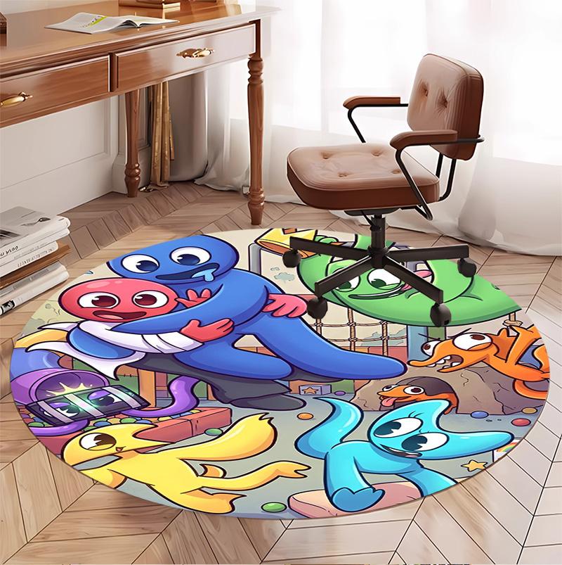 Game Rainbow Friends Pattern Round Rug, Indoor/Outdoor Mat, for Picnic, Gameroom, Bedroom, Office, Living Room, Home Decor Carpet, Birthday Gift