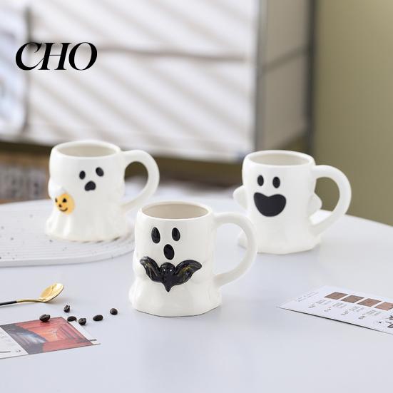 Keramik Fantasy Trinkgeschirr Halloween Tasse Niedliche Geist Kürbis Tasse Wiederverwendbar Gruselig Handgemacht Kaffee mit Deckel Einzigartige Partygeschenke Mit