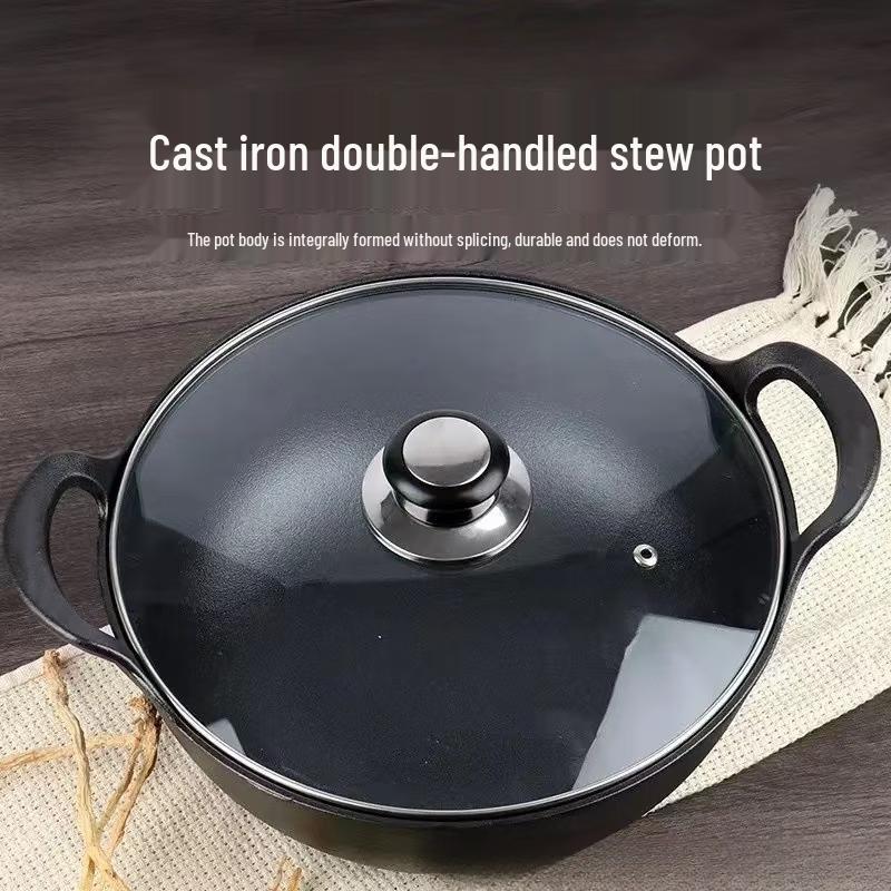 Zhi Shi 30cm Cast Iron Non-stick Soup Pot with Glass Lid