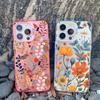 Luxury Retro Flowers Floral Phone Case For iPhone 15 14 Plus 13 Mini 12 15 11 12 13 14 Pro Max Shockproof Matte Laser Back Cover