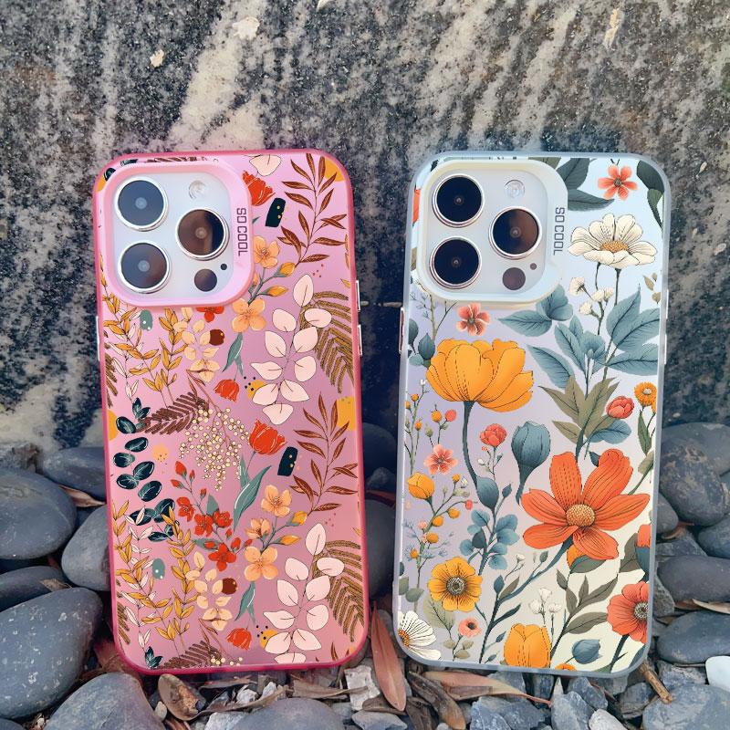 Luxury Retro Flowers Floral Phone Case For iPhone 12 15 11 12 13 14 Pro Max 15 14 Plus 13 Mini Shockproof Matte Laser Back Cover