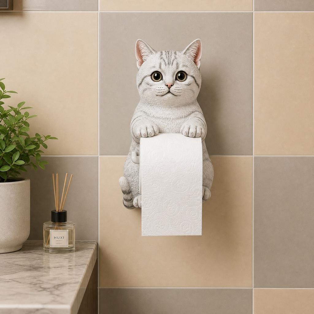 Harz Katze Toilettenpapierhalter Wandmontiert Badezimmer Tissue Spender Dekorative Hängeornament Kreatives Tierdesign für Zuhause