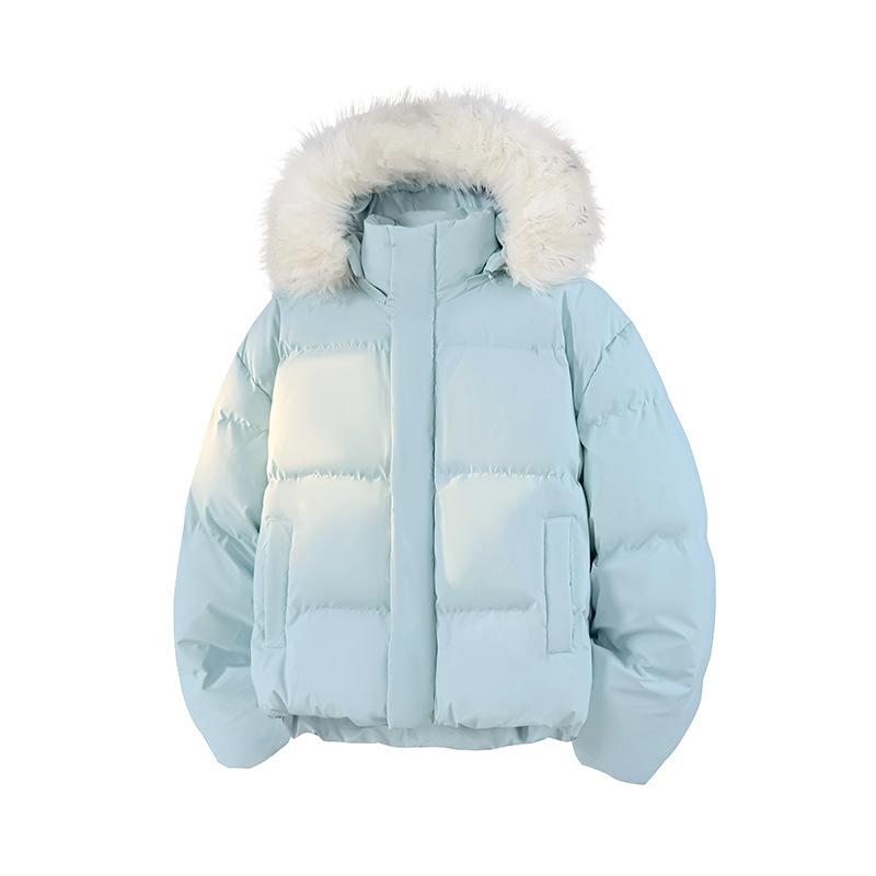 Hooded Cotton Jacket Men Women Thick Fur Collar Bread Coat Winter Short Parkas Outwear Cotton Jacket