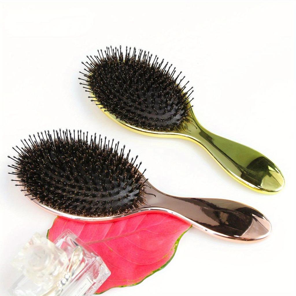 Luxury Gold And Silver Color Boar Bristle Paddle Hair Brush Oval Hair Brush Anti Static Hair Comb Hairdressing Massage Comb