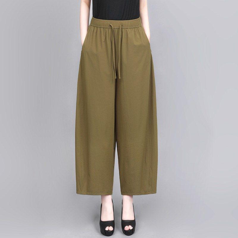 Women's 100% Cotton Cropped Wide-Leg Lantern Pants - Summer 2026 New Arrival, Loose and Casual Trousers for Moms