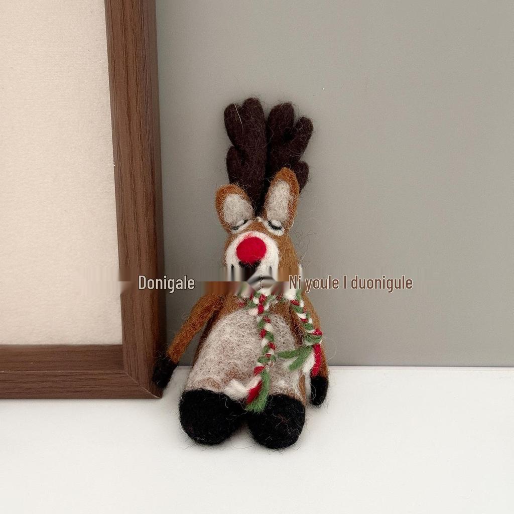 Nepal Handmade Wool Felt Lazy Reindeer Pendant Keychain Ornament Gift