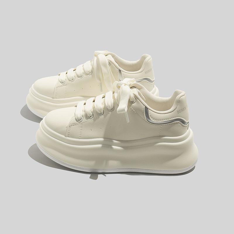 Thick-soled White Shoes Lightweight Women's Shoes Stepping On Shit Board Shoes Increased Leather Casual Shoes