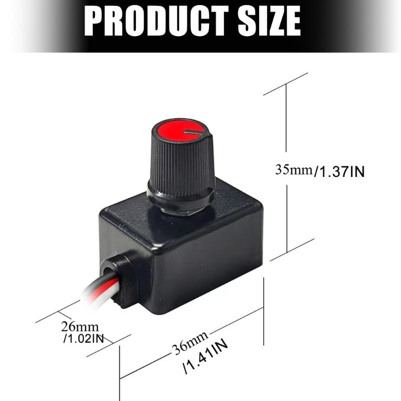 Knob Type 12-24V Low Voltage Light Strips Dimmer for LED Lights Interior, Truck Ceiling Lights Strips Easy To Install