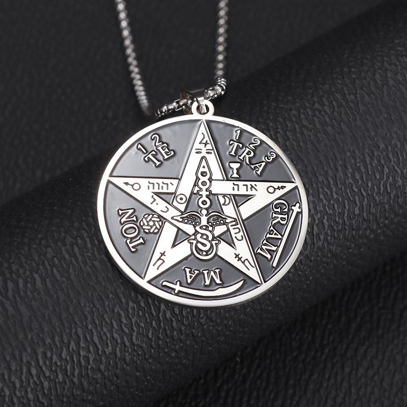 1ks Čarodějnický pentagramový náhrdelník z nerezové oceli Pánský židovský hebrejský tetragrammaton Šalamounovy přívěsek Amulet Šperky
