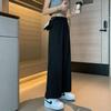 Women's Black High-Waisted Cropped Wide-Leg Trousers - Plus Size Slimming Casual Pants 2026 Student Style