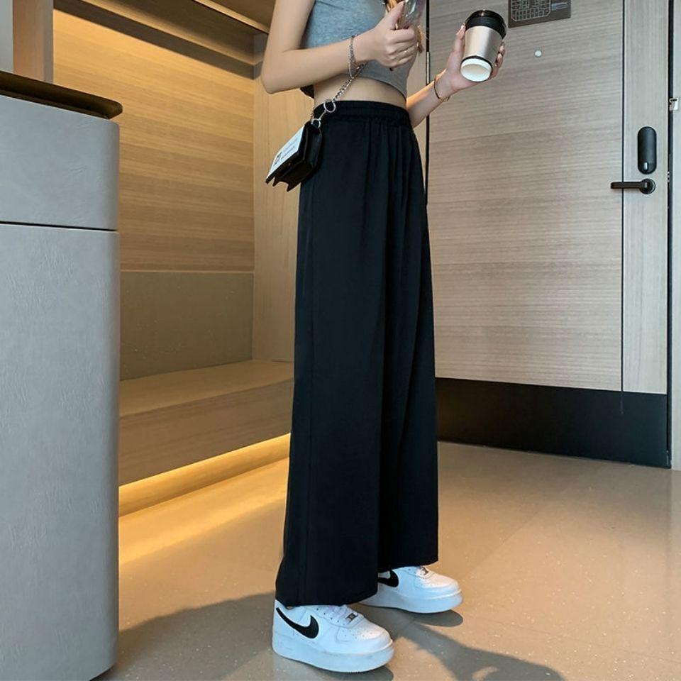 Women's Black High-Waisted Cropped Wide-Leg Trousers - Plus Size Slimming Casual Pants 2026 Student Style