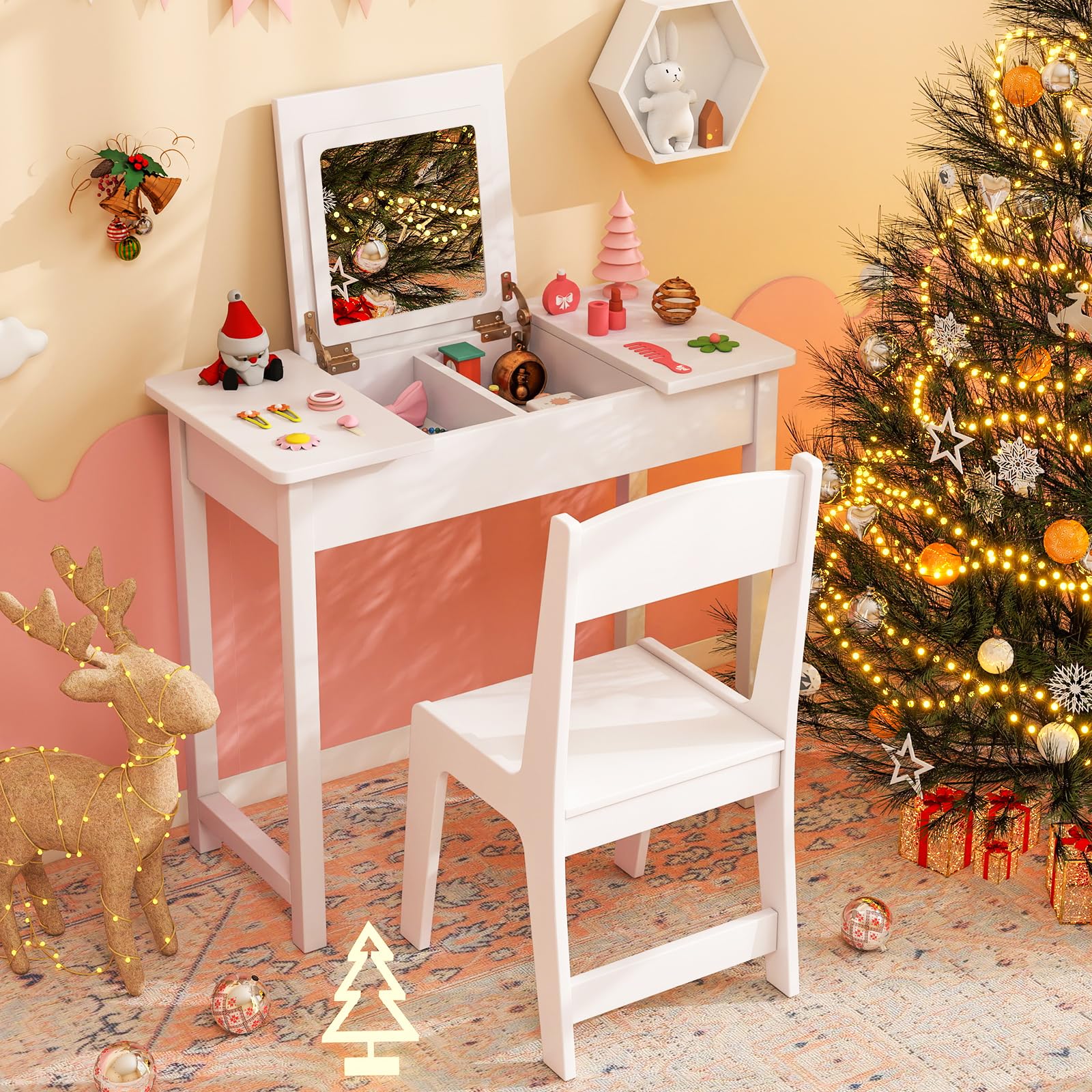 

Giantex Wooden Dresser with Opening Mini Educational Makeup Princess Girl Pretend Day Birthday Gift Children s Chair, Mirror, Princess-Style Vanity, белый