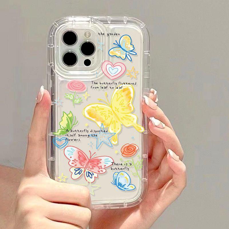 Dopamine Color Butterfly Applicable iPhone17ProMax Airbag Mobile Phone Case 16Pro Apple 13/15 Black and White
