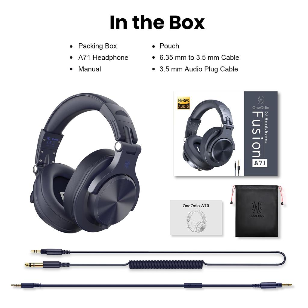 OneOdio A71 Headphones Wired Sealed Headphones Bass Over Ear Headphones Compatible with Microphone Foldable Jack Instrument Headphones Hi-Res Re-Cable