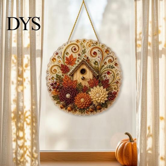 Window Hanging Art Autumn Diamond Painting Pendant, Acrylic Ornament, Decorative Craft for Outdoor Porch Decor Harvest Festival, Fall Theme