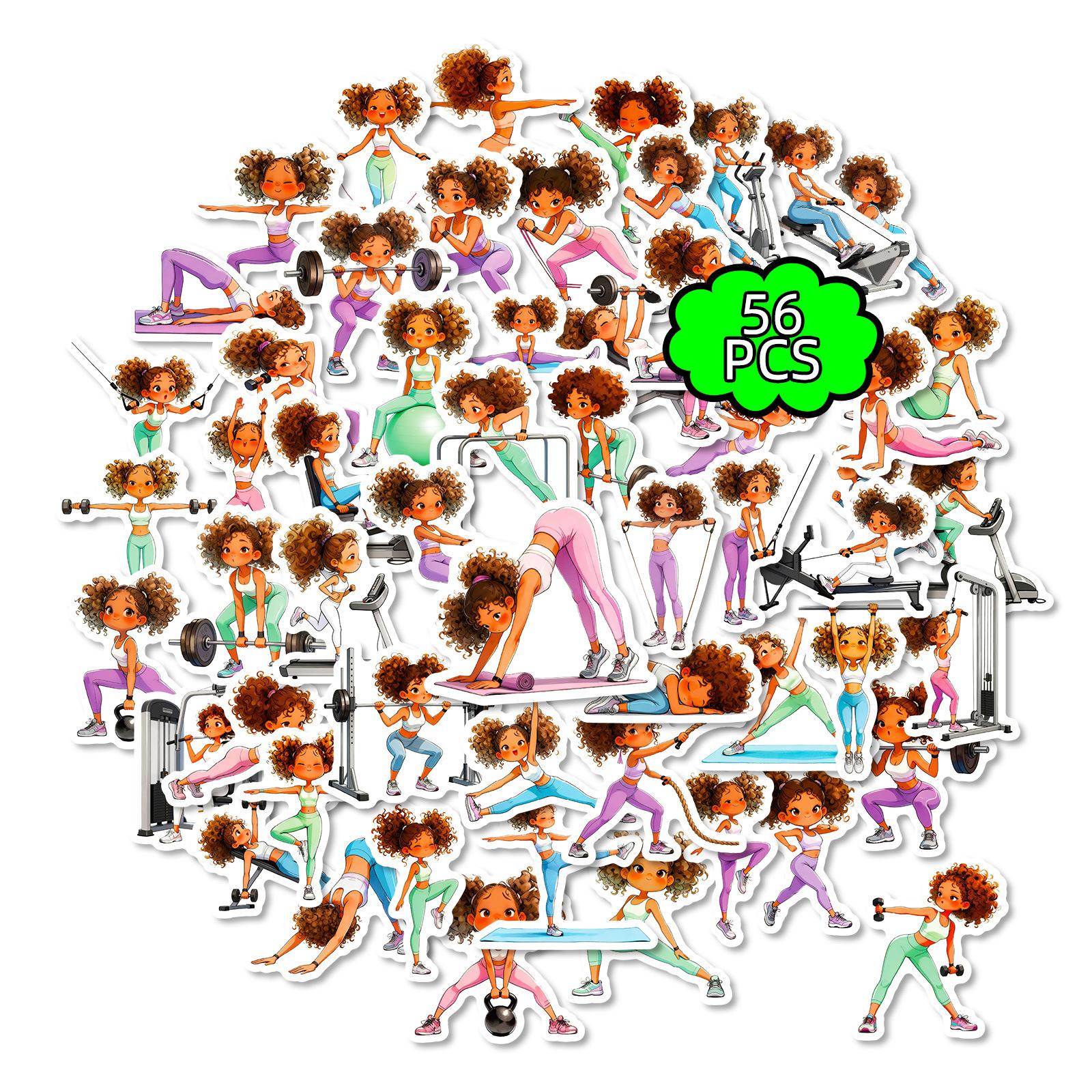 56 Sports Girls Graffiti Stickers Creative Fun Cartoons Fitness Girls Stickers Batch