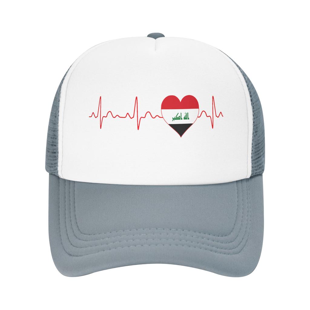 Iraq Flag Heartbeat EKG Mesh Baseball Caps Unisex Outdoor Trucker Hat Hats Adjustable Summer Trucker Cap