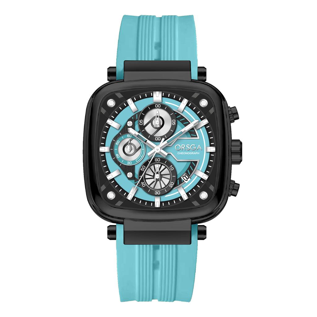Mens Square Chronograph Watches Waterproof Luminous Quartz Wrist Watch with Silicone Strap