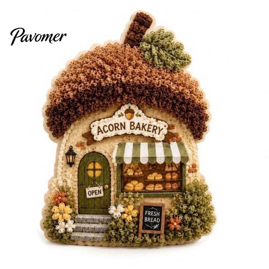 Miniature Village Making Set 3D House Theme Fabric Punch Needle Kit for Beginners & Adults, Complete DIY Healing Handmade Hobby Embroidery Kit,