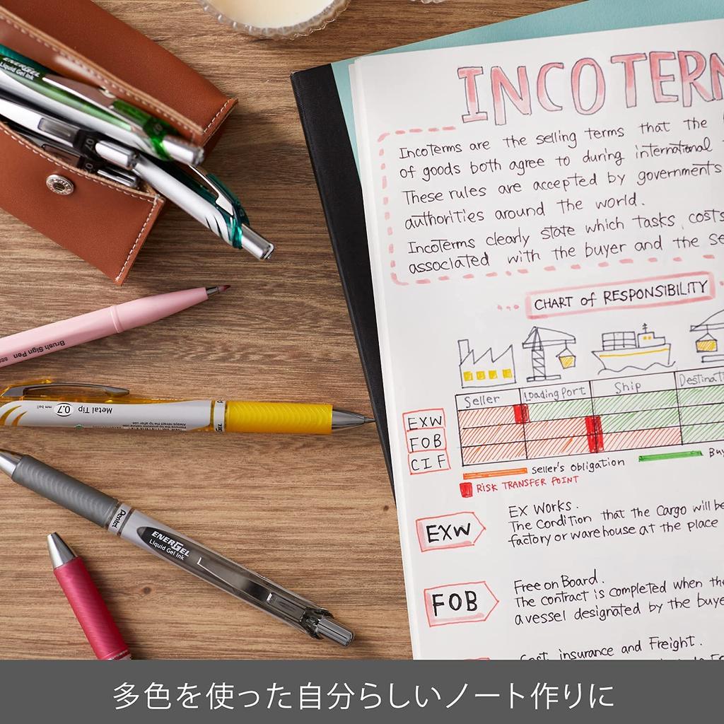 PENTEL Ballpoint Pen Gel Ink Energel Knock Type Limited Silver Shaft 20 Colors 0.7mm BL77-20