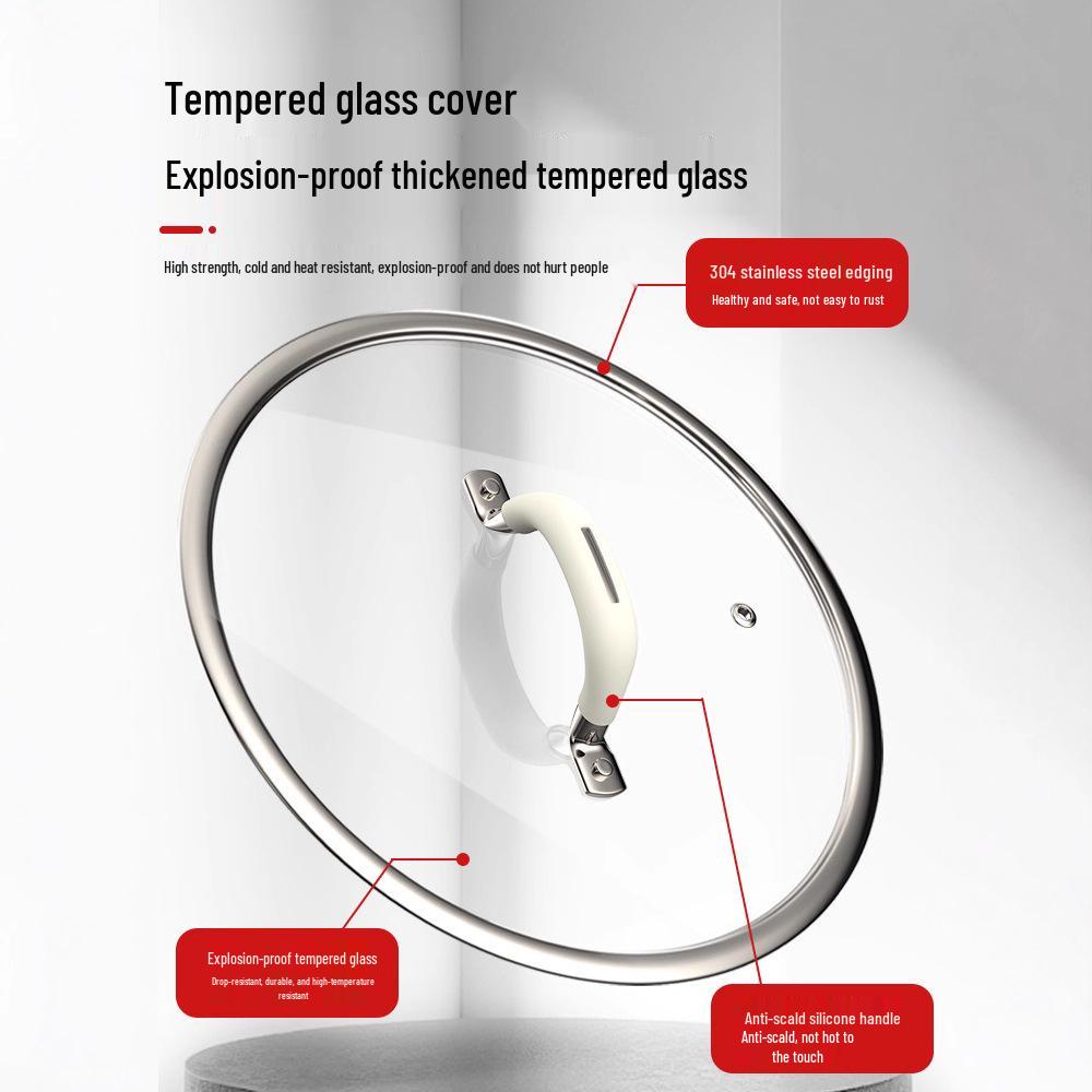 Universeller Deckel aus gehärtetem Glas mit Silikongriff, Verbrühschutz, Passend für Töpfe und Woks von 24-26 cm, Allzweck-Kochgeschirr-Zubehör