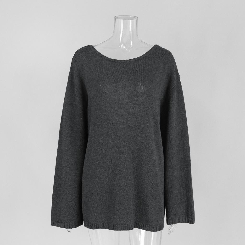 2026 Fall Winter Cotton Pullover Sweater Loose Fit Lazy Style Backless Knit Top for Women