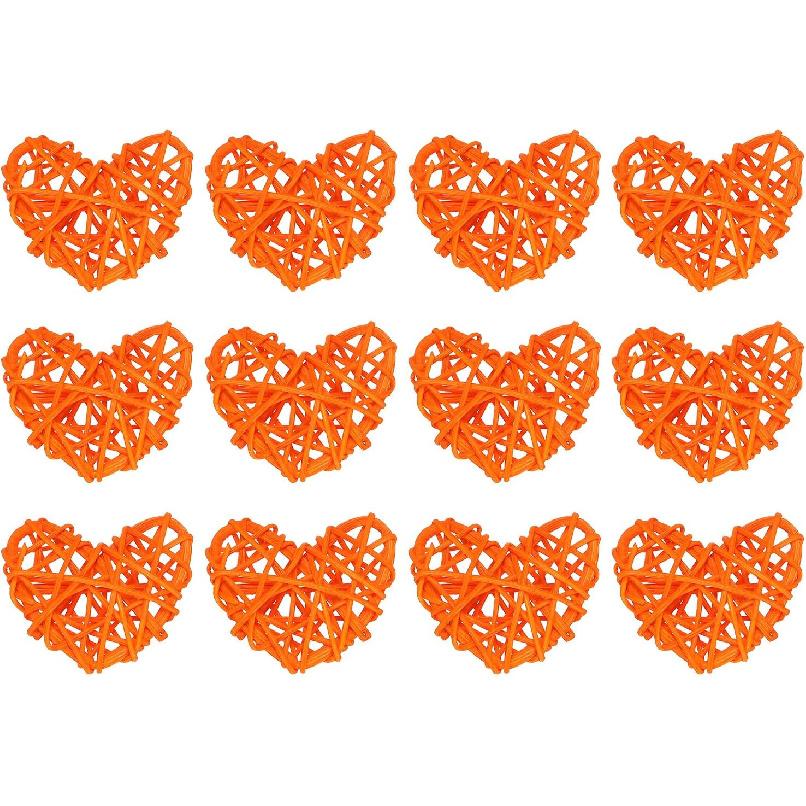 MECCANIXITY 12Pcs Heart Shaped Rattan Ball Vase Filler Natural Rattan for Valentine's Day Decoration Wedding Home Decoration Black 2 In