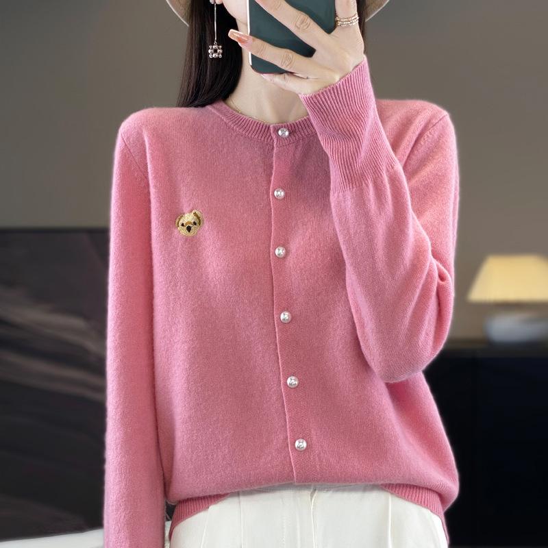 Knitted Cardigan Women's Embroidered Round Neck Sweater Small Shirt Jacket Autumn Loose Small Fragrance Tops
