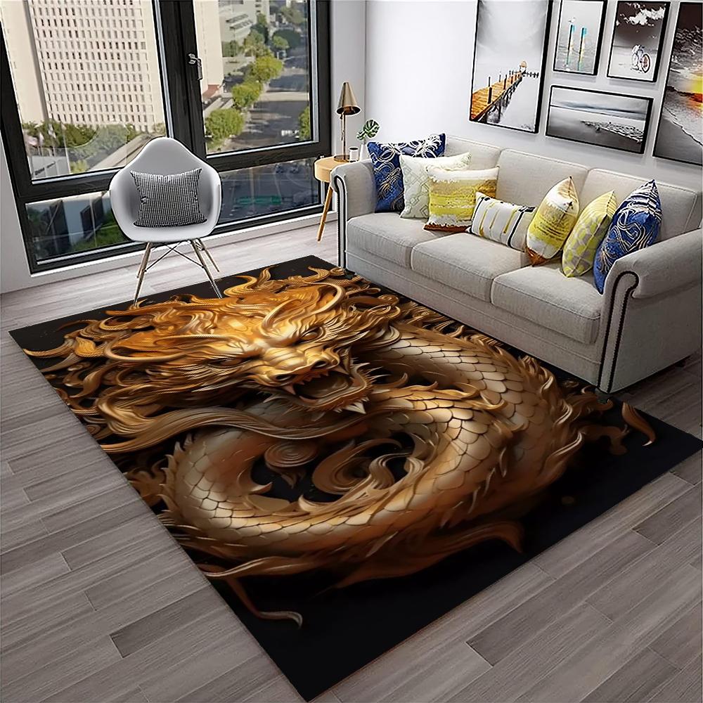 3D-Teppich mit chinesischem Drachen, Mythos, Kunst, Cartoon-Motiv, für Zuhause, Wohnzimmer, Schlafzimmer, Sofa, Fußmatte, Dekoration, Kinderspielbereich, rutschfeste Bodenmatte