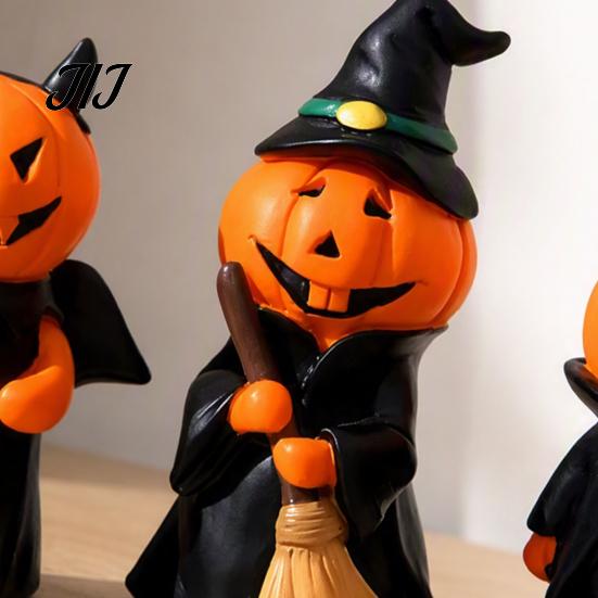 Small Desktop Sculpture 3Pcs Halloween Pumpkin Ghost Figurine, Resin Spooky Tabletop Decor Festival Party for Home Bookshelf And Tiered Tray,