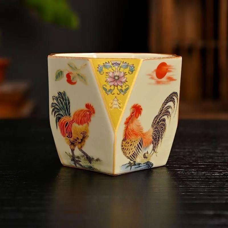Ru kiln teacup twisted branch lotus auspicious eight square cup retro big rooster teacup master cup single cup ceramic cup