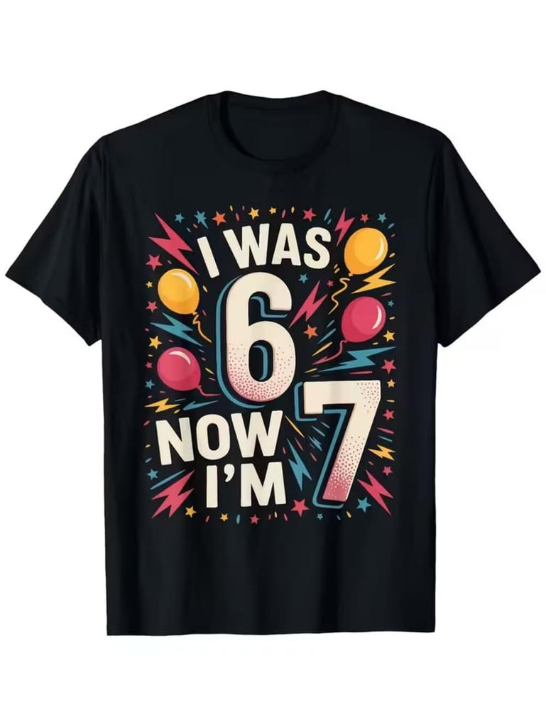 Funny Six Seven 67 Meme T-Shirt for Kids 7 Years Old Birthday Party Gifts Summer Short Sleeve Tees Crew Neck Children's Clothing
